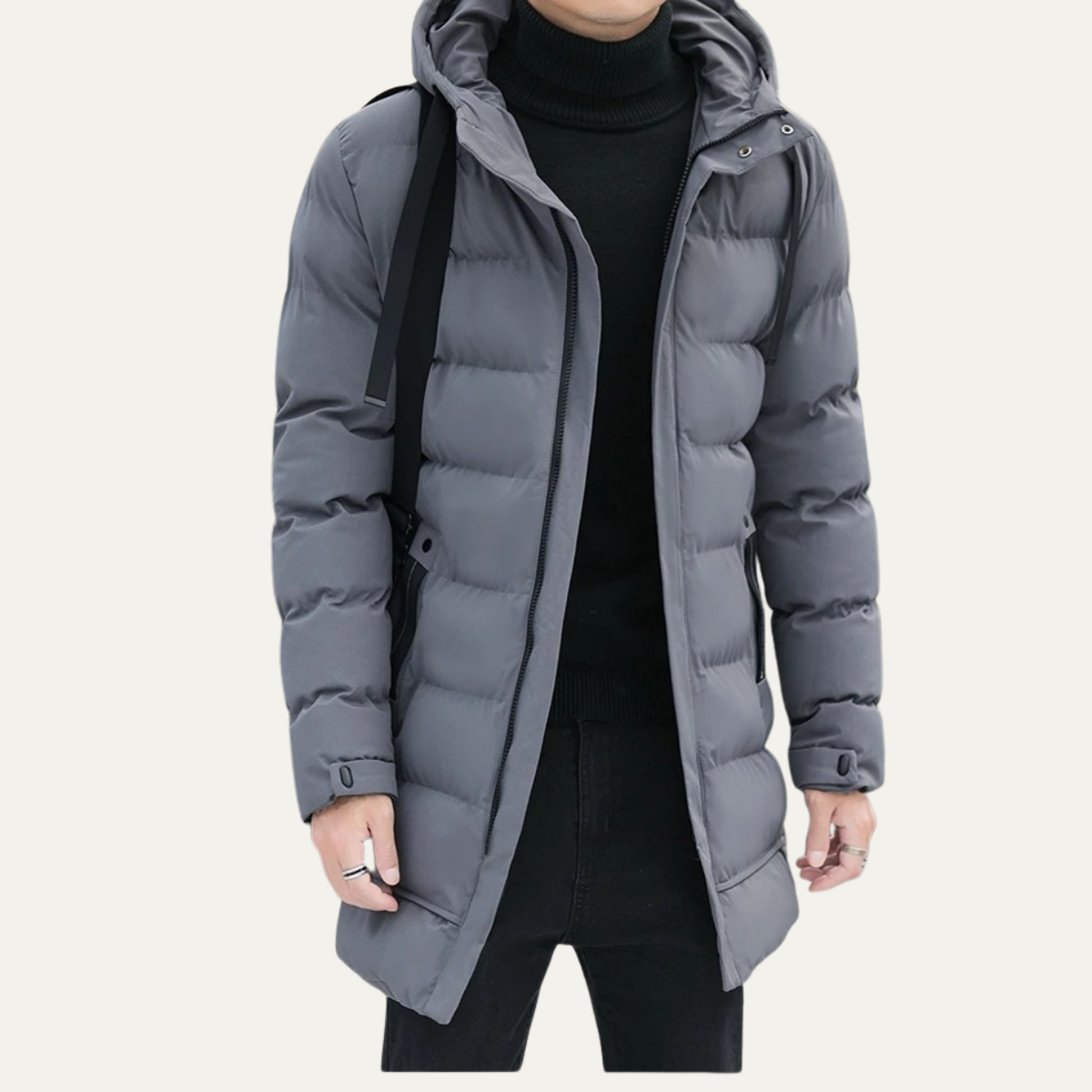 Zeke | Men's Puffer Coat Black Longline Hooded