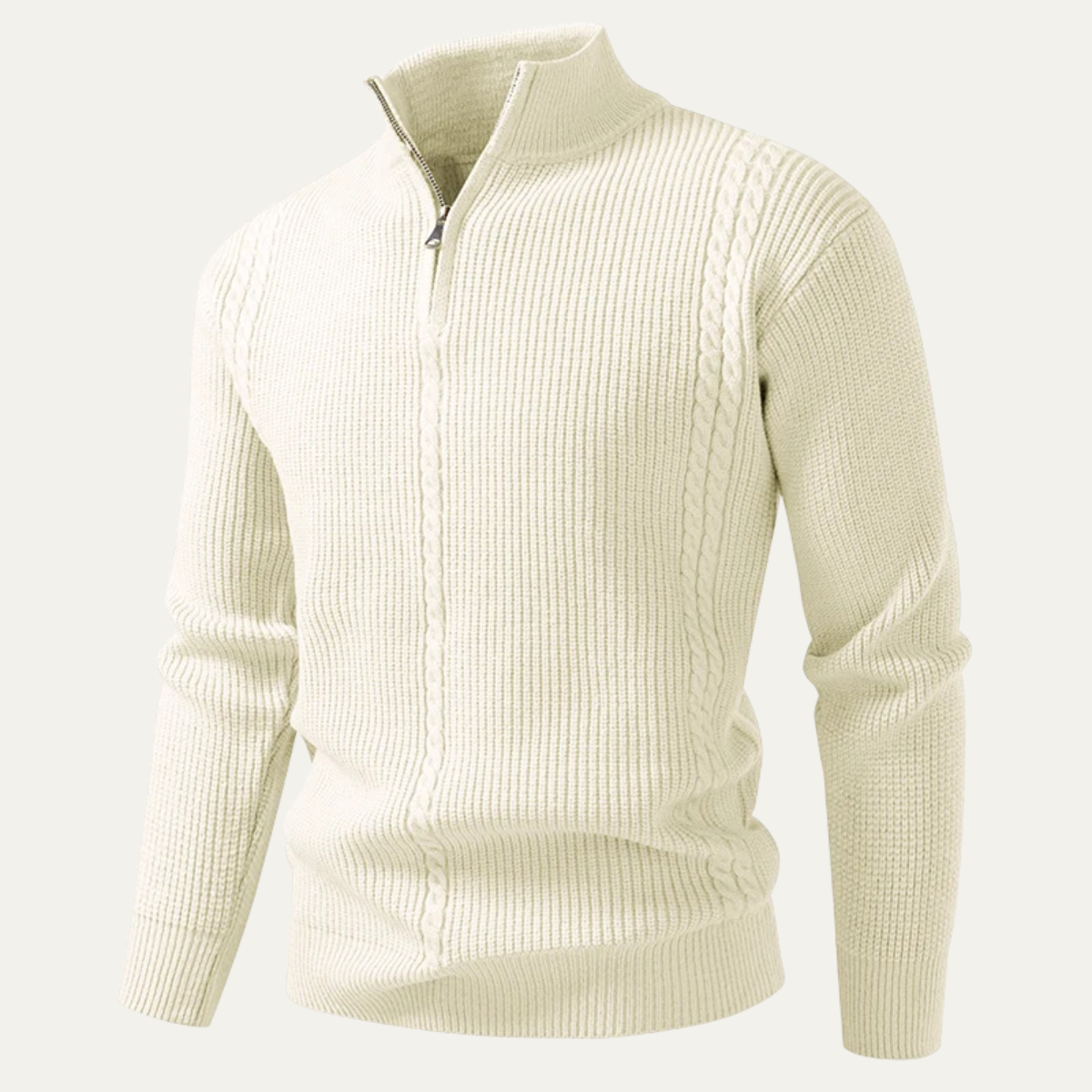 Beau | Men's Cable Knit Quarter Zip Sweater Cream