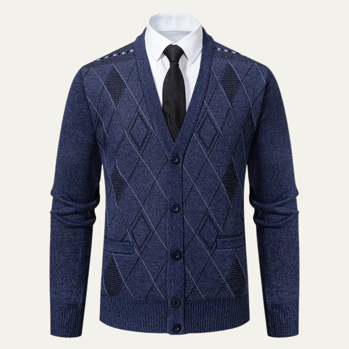 Ezra | Men's Argyle Cardigan Gray Cable Knit Button Up