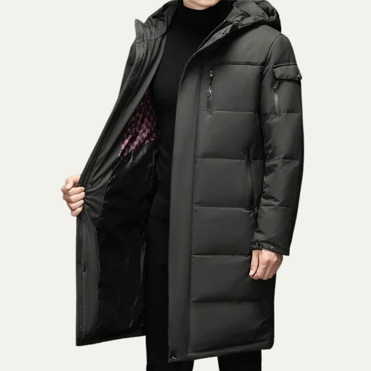 Knox | Men's Longline Puffer Coat Black Hood