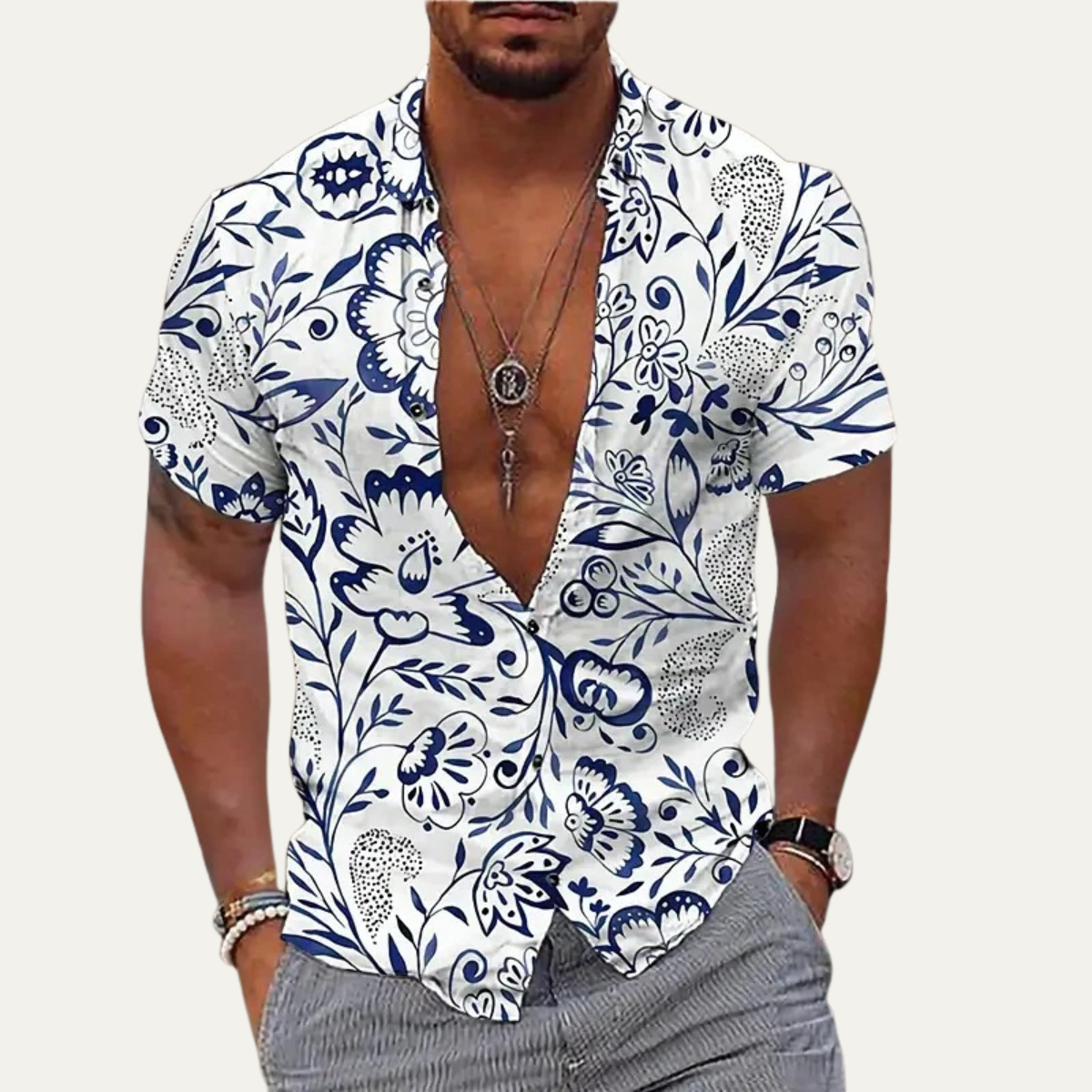 Axel | Men's Hawaiian Shirt Mint Green Palm Print Short Sleeve Button Up