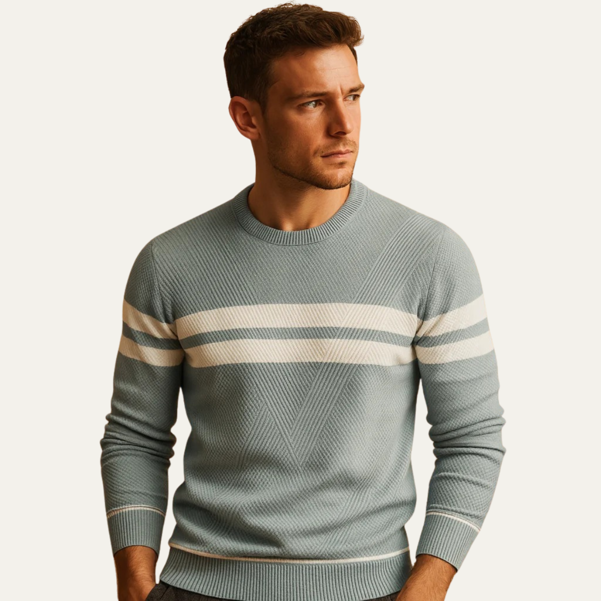 Wren | Men's Striped Crew Neck Sweater Brown Cream