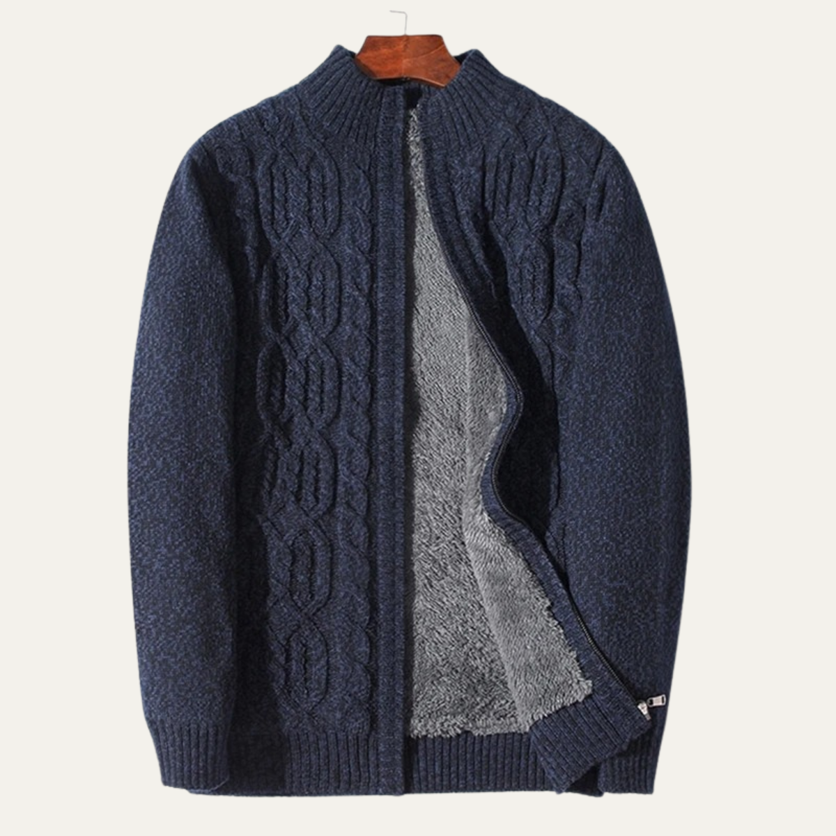 Max | Men's Cable Knit Cardigan Blue Fleece Lined