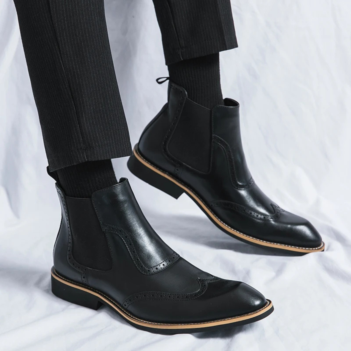 Axel | Men's Brogue Chelsea Dress Boots Brown Leather