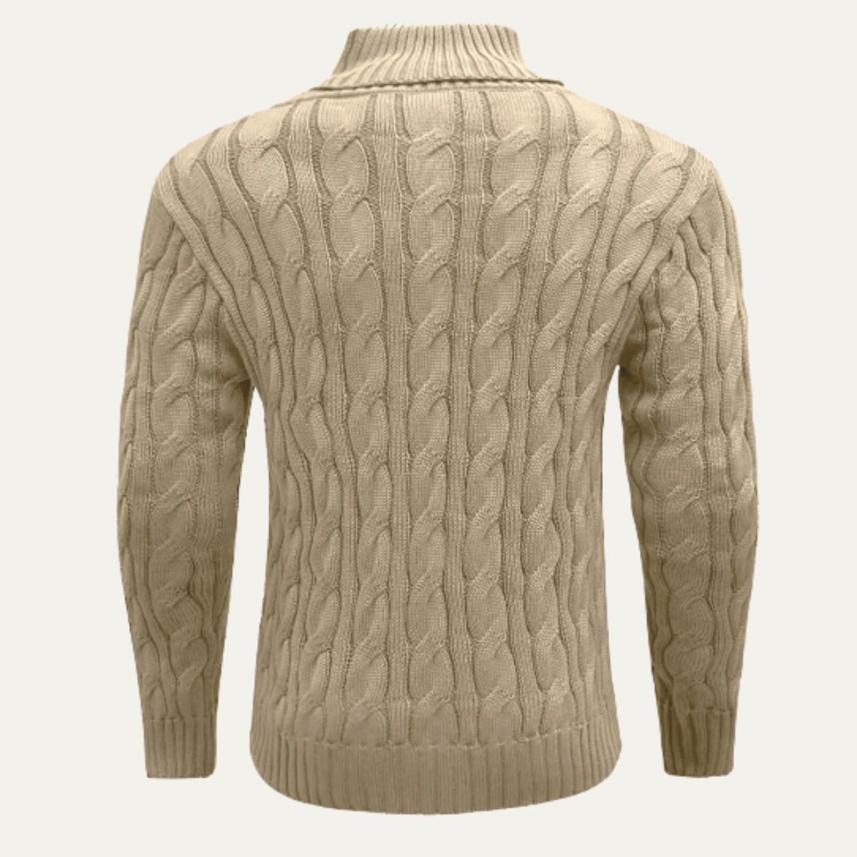 Rowan | Men's Cable Knit Shawl Collar Sweater Cream Button Neck