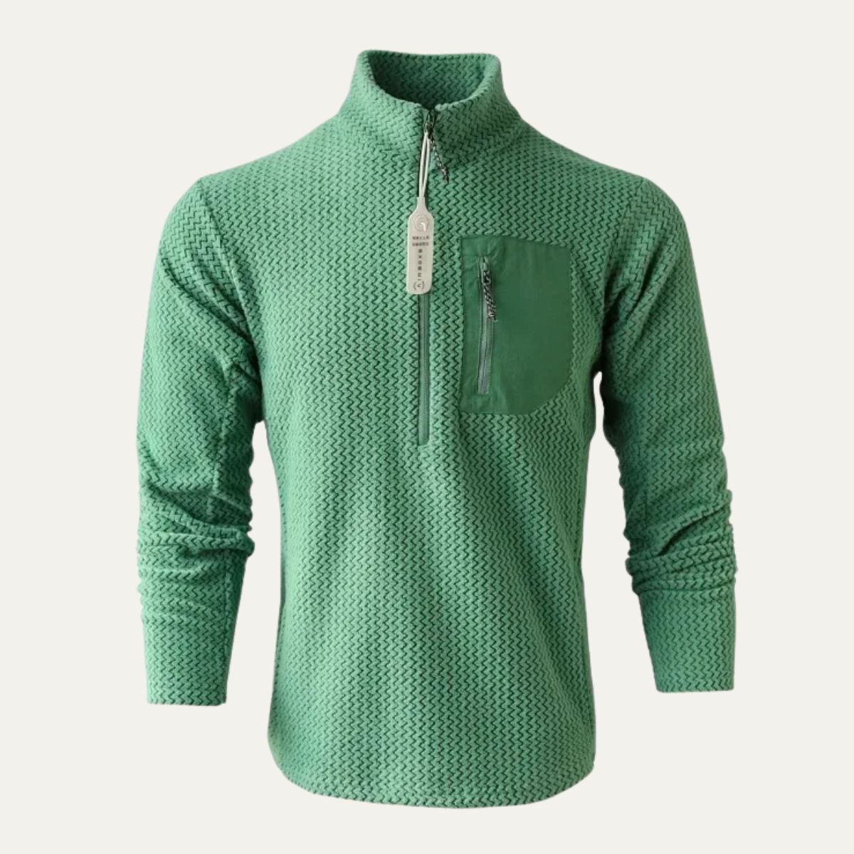 Flint | Men's Quarter Zip Sweater Cream Textured Chest Pocket