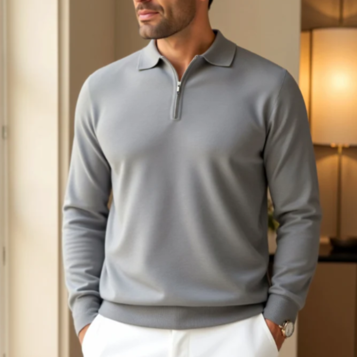 Rhys | Men's Quarter Zip Sweater Cream Polo Collar
