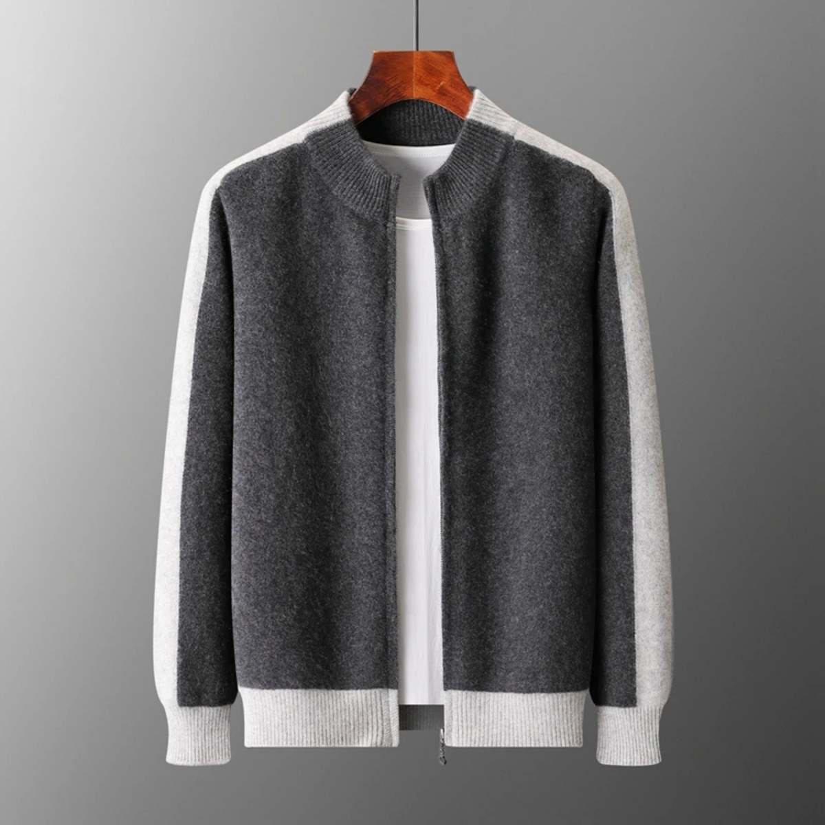 Ines | Men's Colorblock Cashmere Cardigan Cream Light Blue