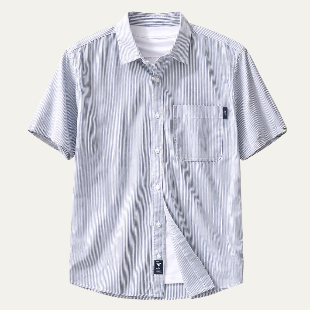 Bram | Men's Short Sleeve Button Up Shirt Light Blue Stripe