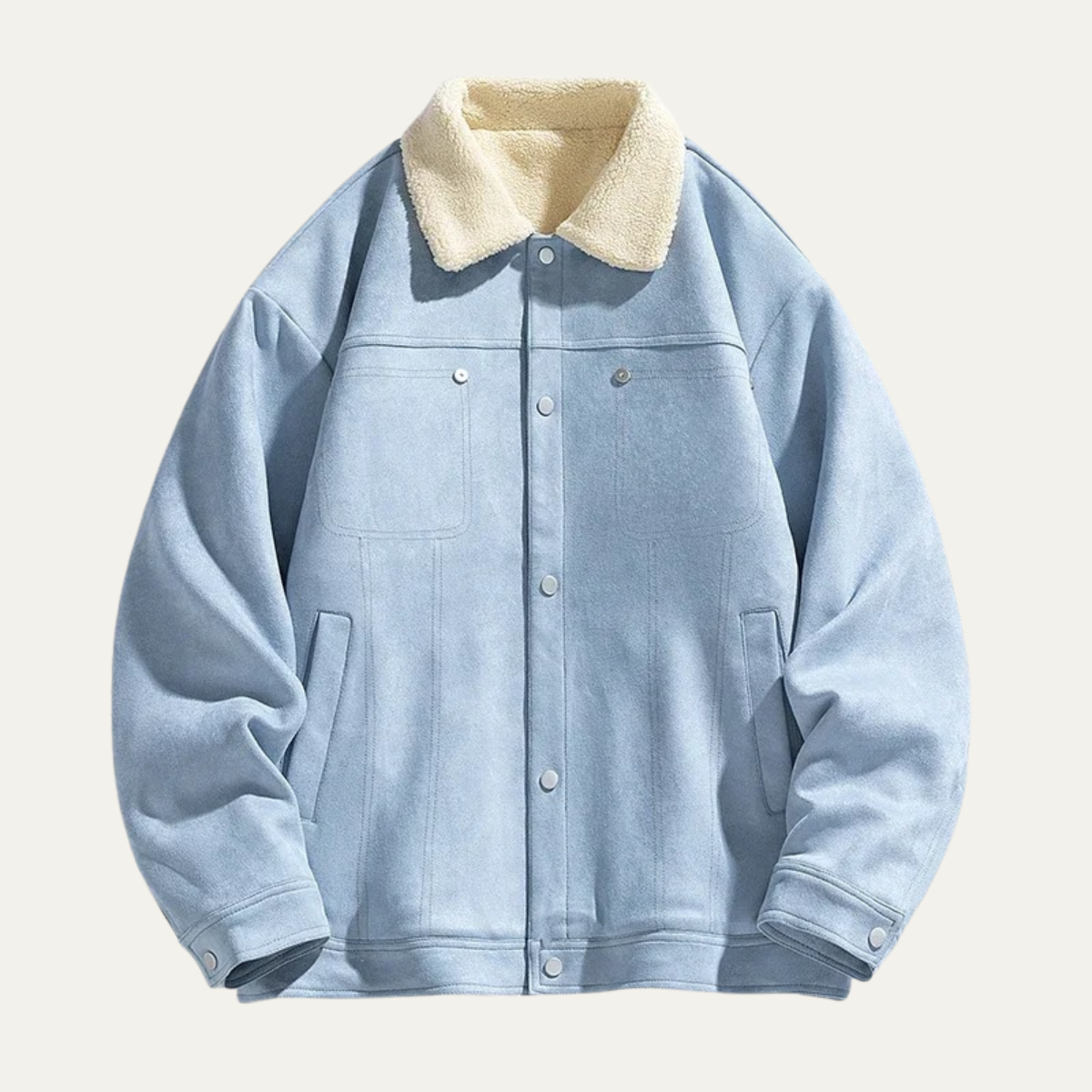 Axel | Men's Sherpa Collar Denim Jacket Cream Button Up