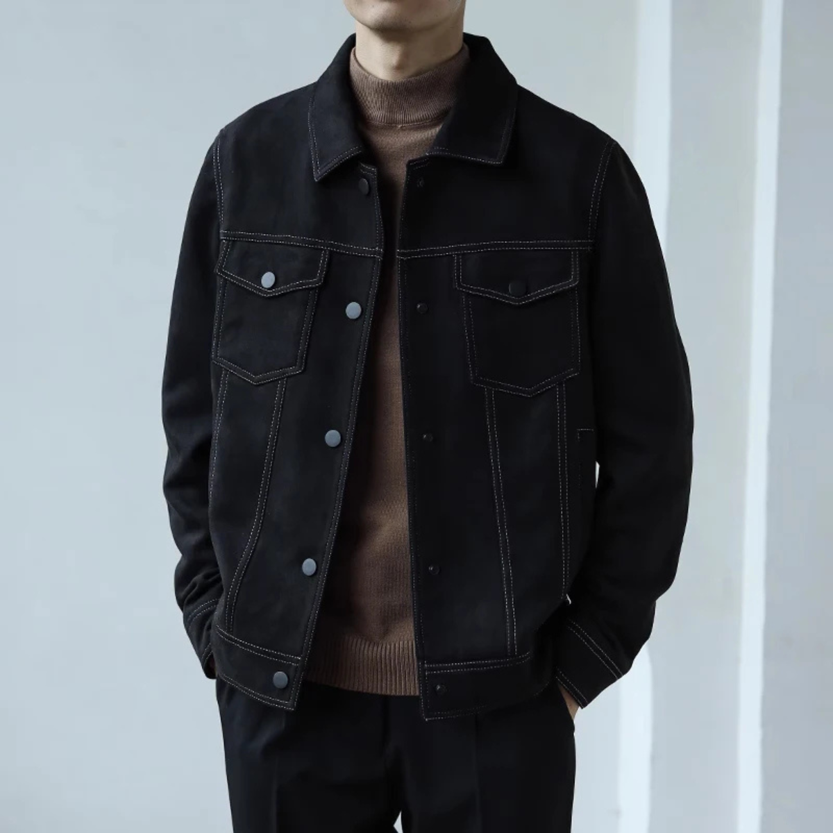 Finn | Men's Trucker Denim Jacket Black