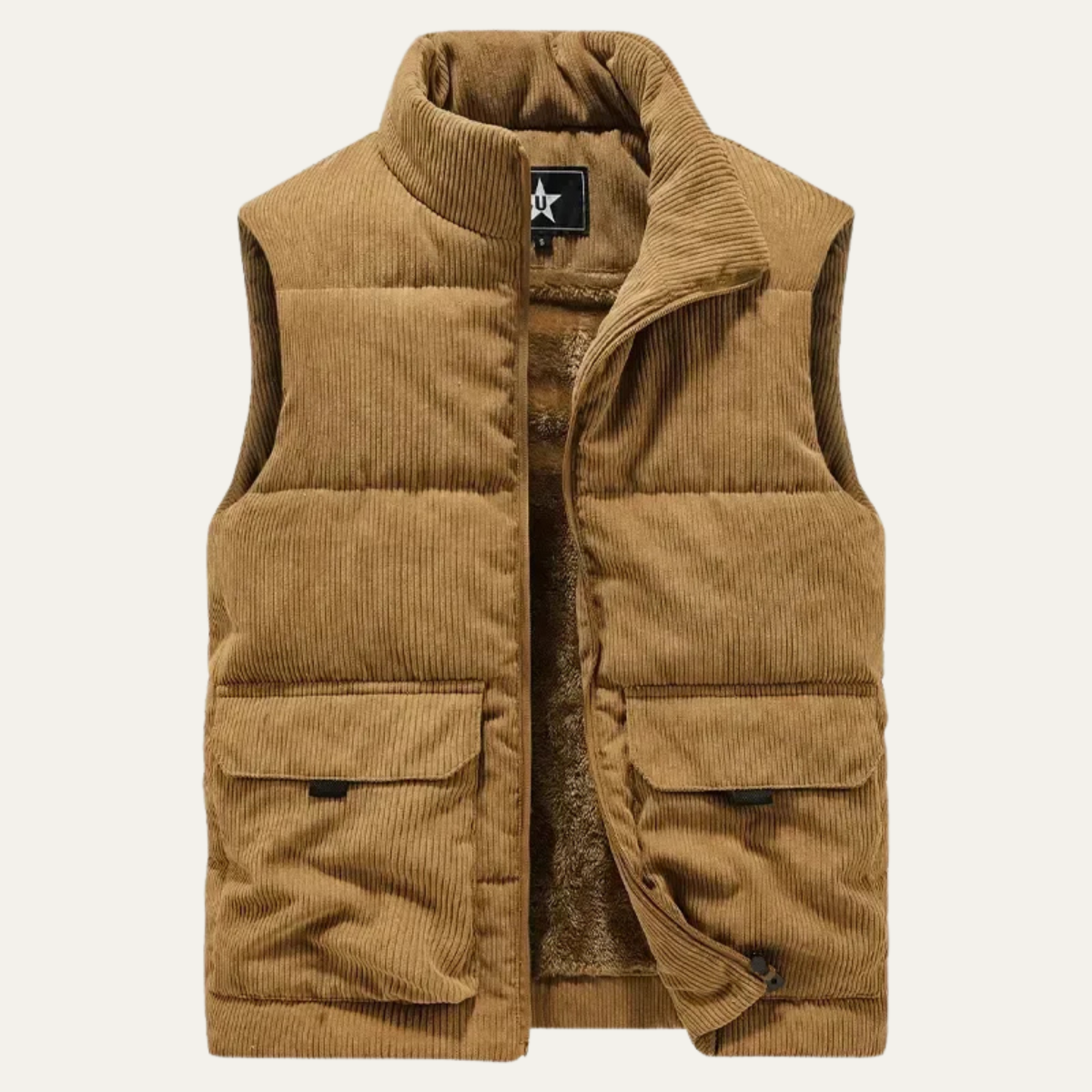 Ash | Men's Corduroy Puffer Vest Tan Cargo Pockets