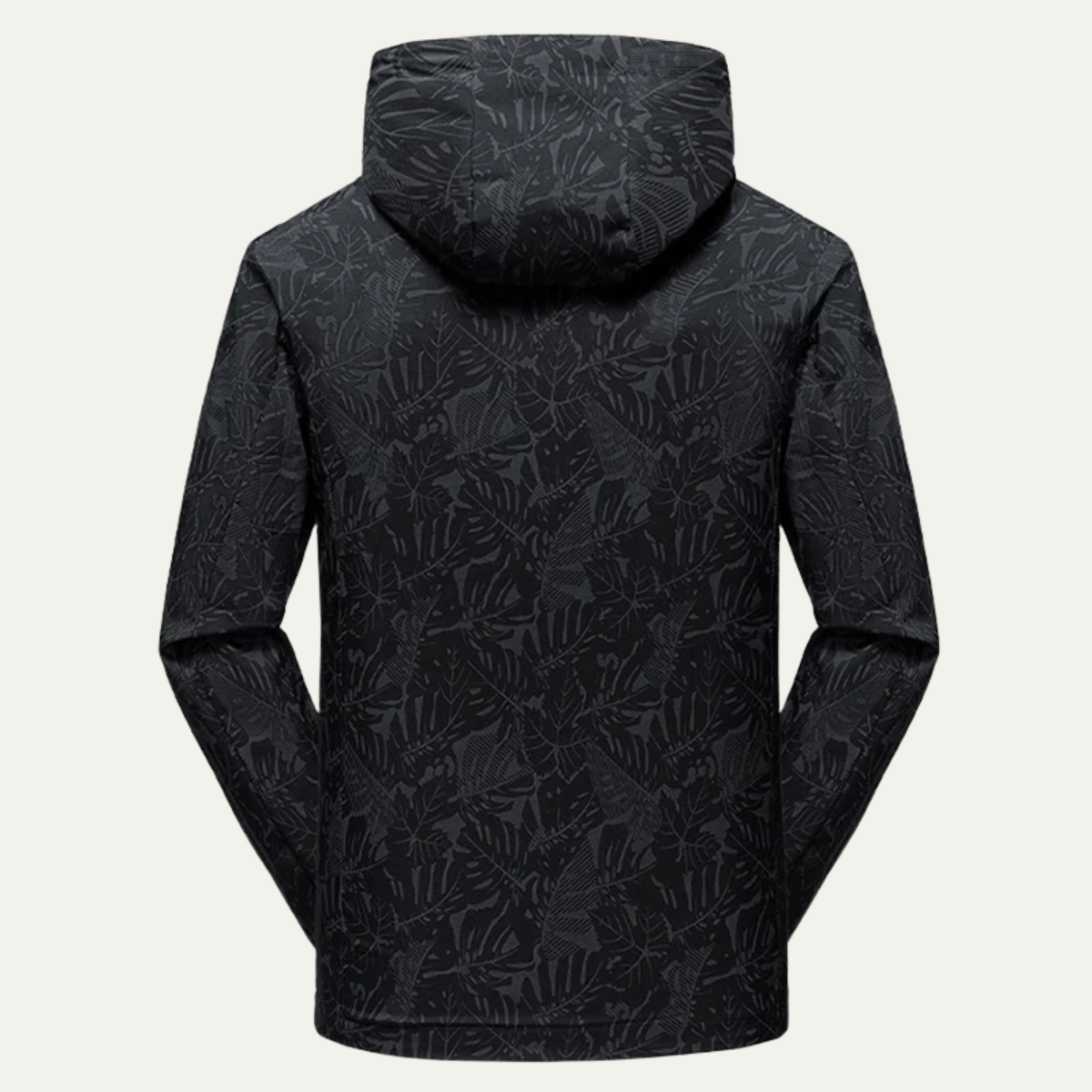 Rhys | Men's Windbreaker Rain Jacket Black Leaf Print Hood