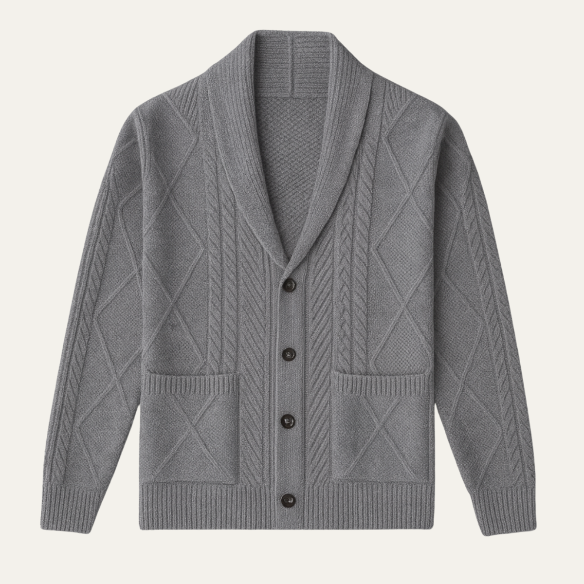 Bram | Men's Cable Knit Cardigan Navy Blue Shawl Collar