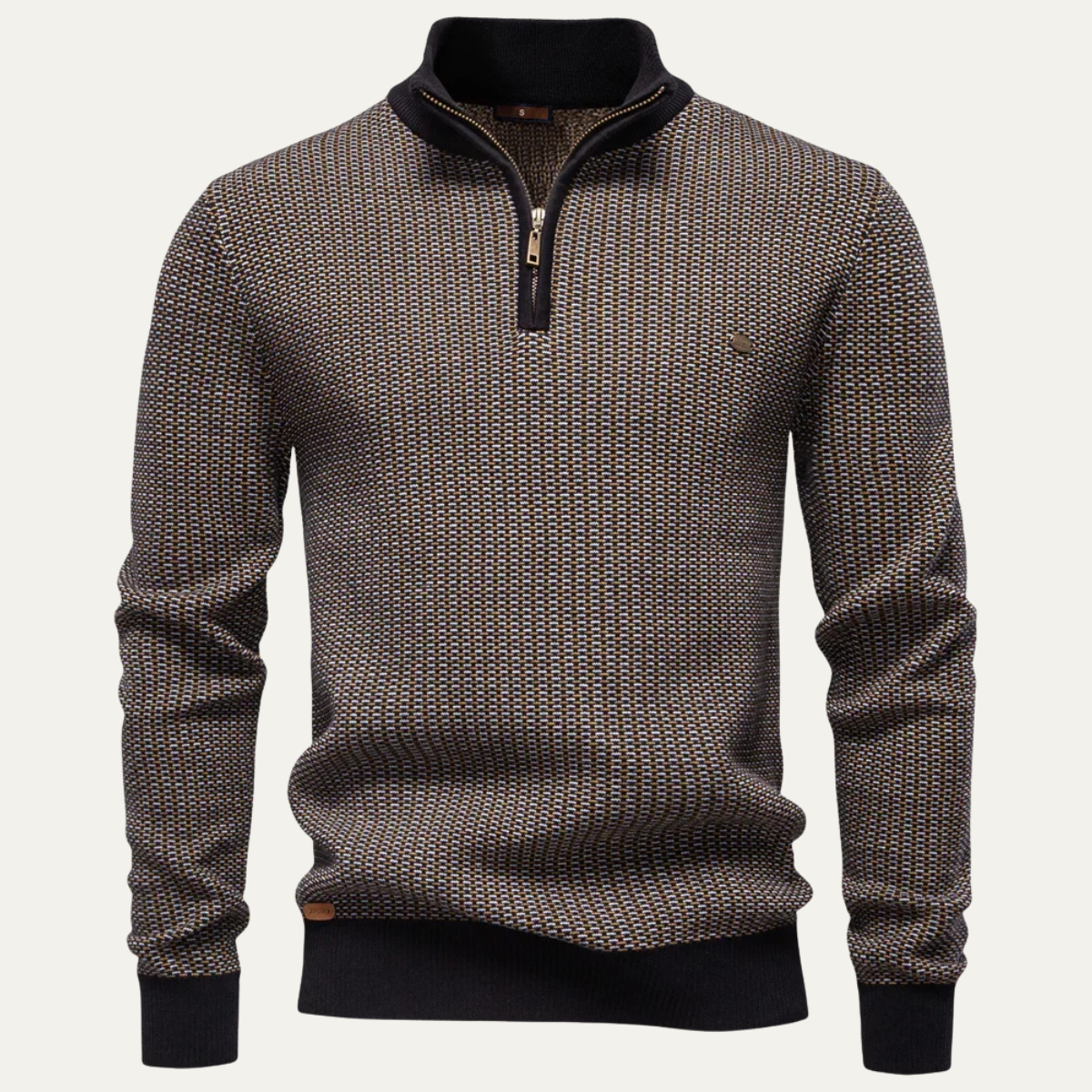 Beau | Men's Quarter Zip Sweater Brown Textured Knit