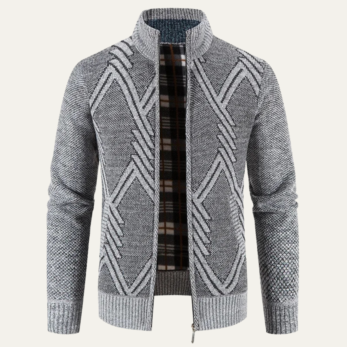 Axel | Men's Cable Knit Cardigan Gray Quilted Diamond Pattern