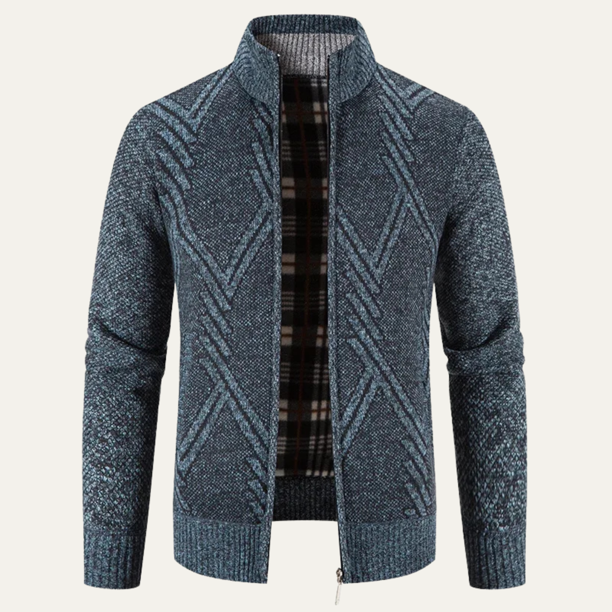 Axel | Men's Cable Knit Cardigan Gray Quilted Diamond Pattern