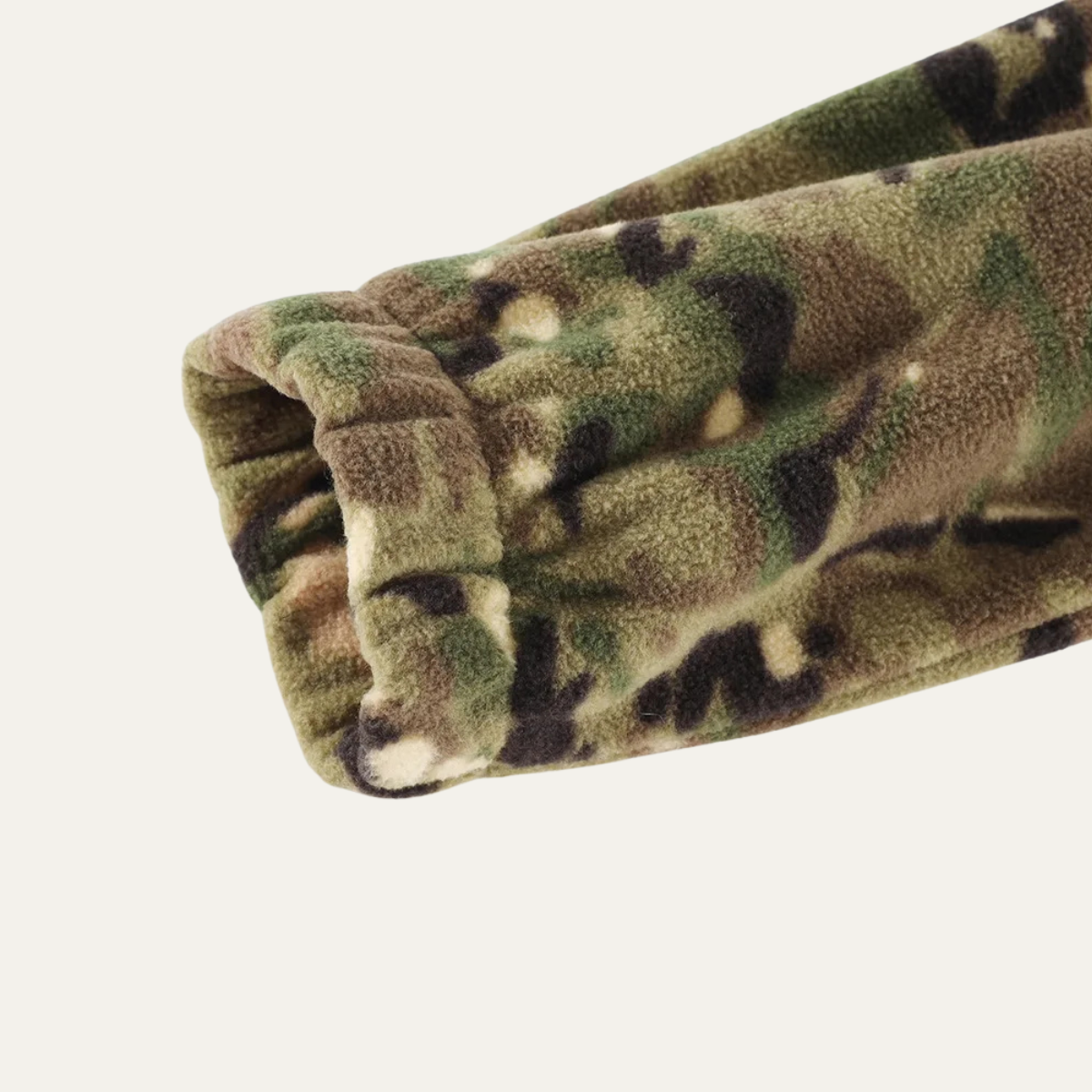 Beau | Men's Camouflage Fleece Jacket Olive Green Zip Up