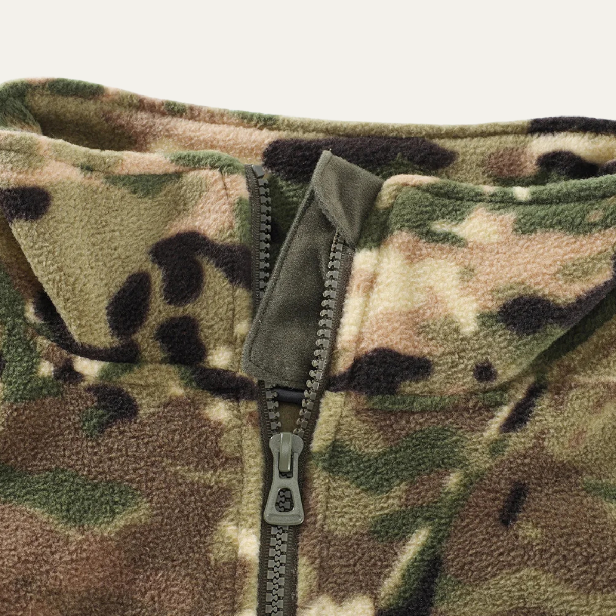 Beau | Men's Camouflage Fleece Jacket Olive Green Zip Up