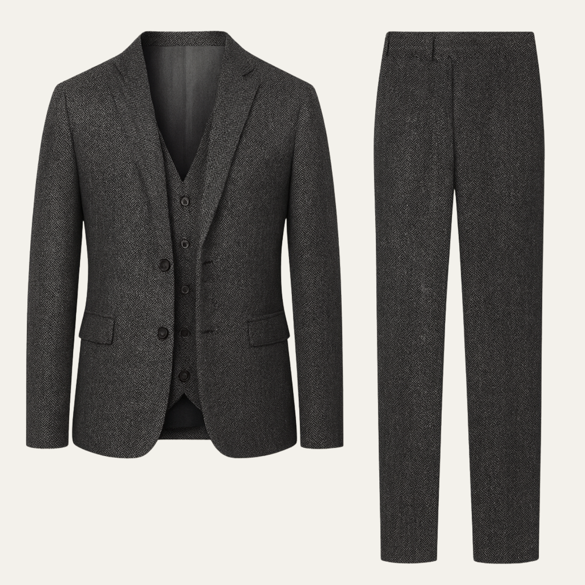 Everett | Men's Tweed Suit Gray Herringbone Three Piece