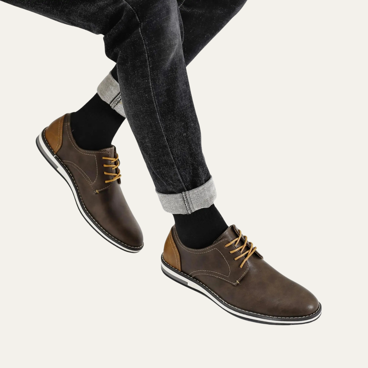 Axel | Men's Casual Oxford Leather Sneakers Gray Brown