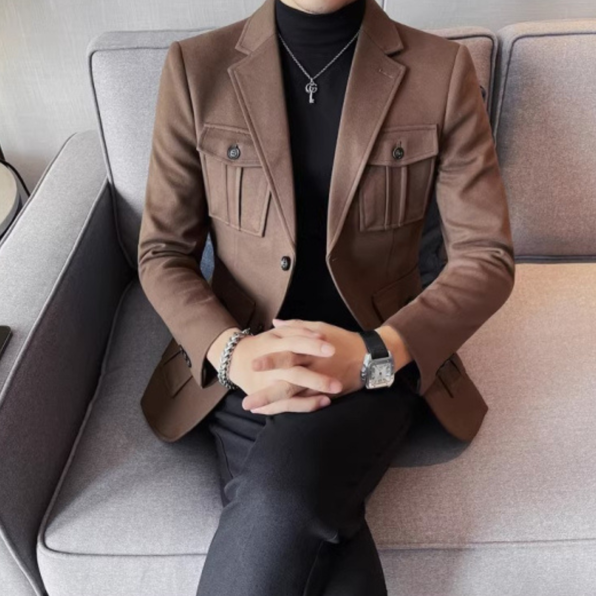 Wade | Men's Casual Blazer Black Chest Pocket