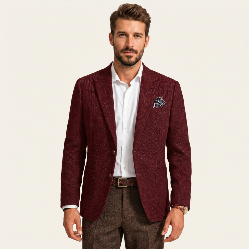 Bram | Men's Herringbone Wool Blazer Tweed Single Breasted