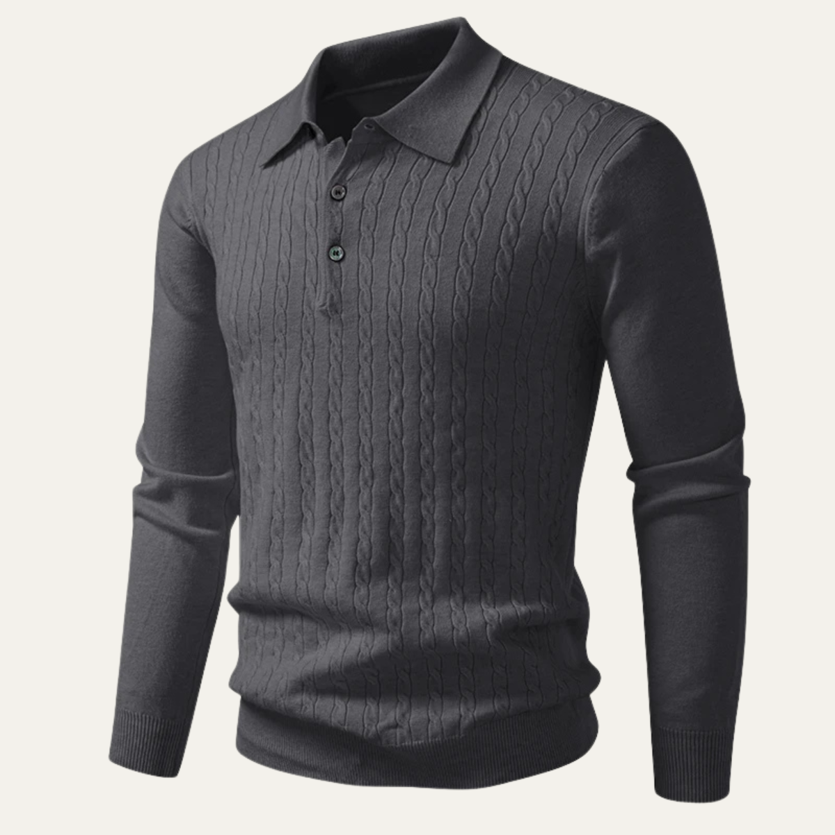 Beau | Men's Cable Knit Polo Sweater Cream Long Sleeve