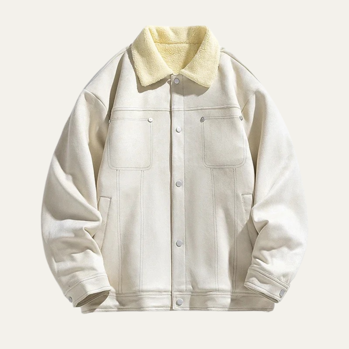 Axel | Men's Sherpa Collar Denim Jacket Cream Button Up
