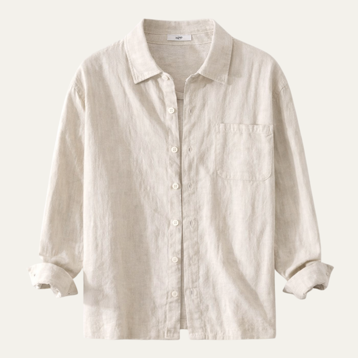 Hugo | Men's Casual Linen Shirt Jacket Cream With Pockets