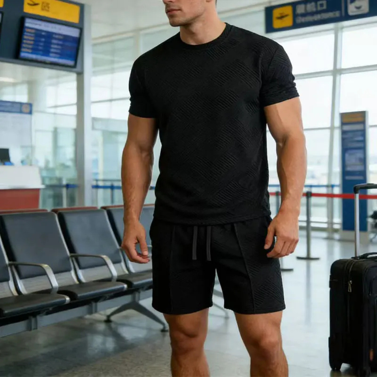 Leon | Men's Sweatsuit White Textured Short Sleeve