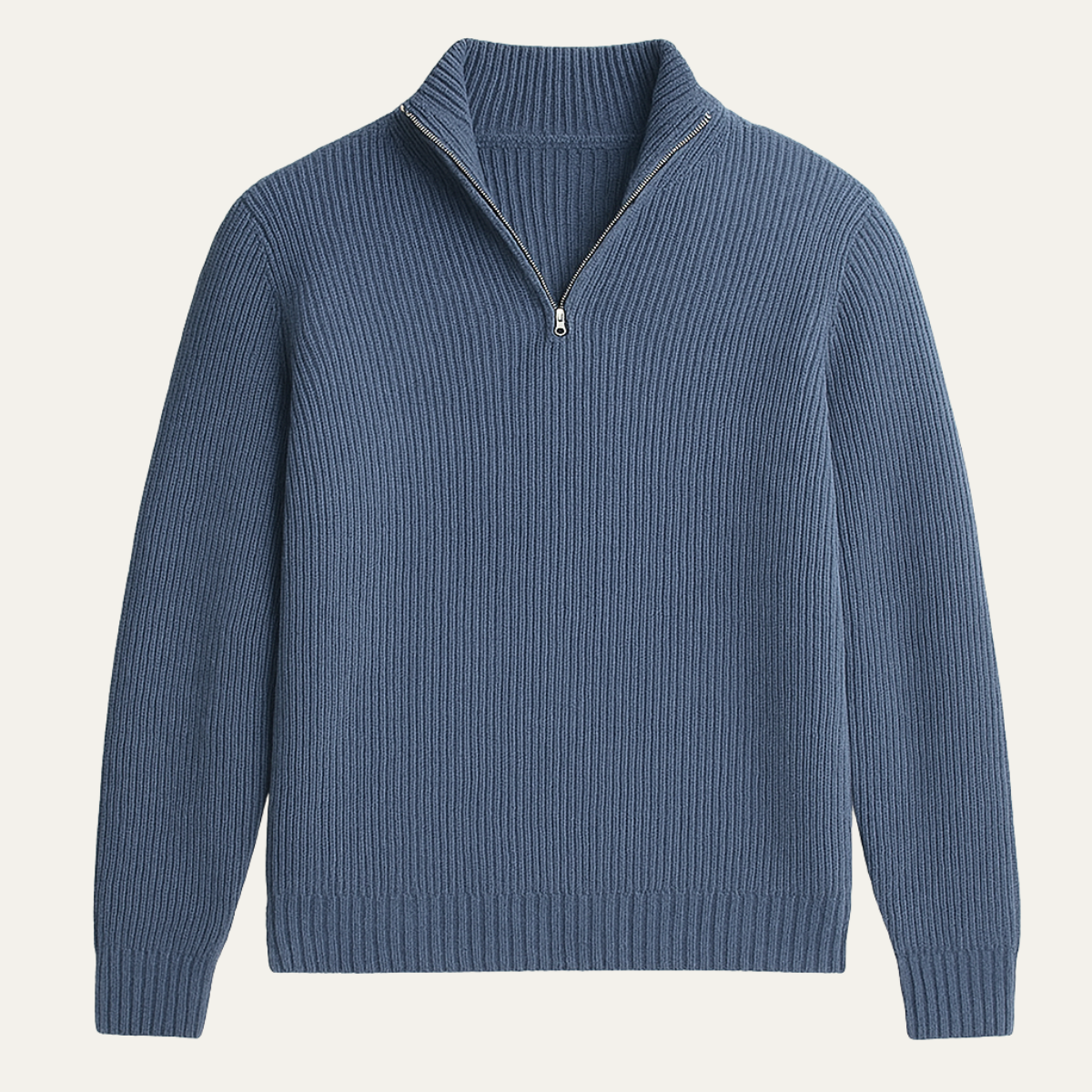 Callum | Men's Quarter Zip Sweater Blue Ribbed Knit