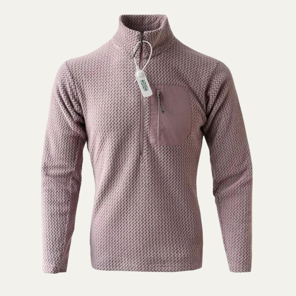 Flint | Men's Quarter Zip Sweater Cream Textured Chest Pocket