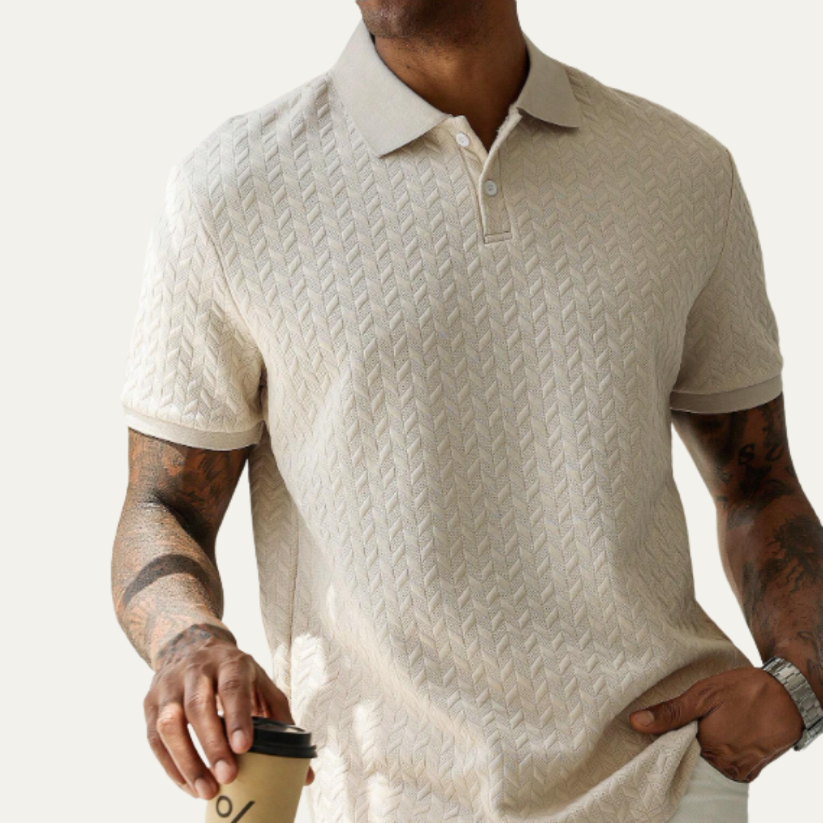 Beau | Men's Textured Polo Shirt Cream