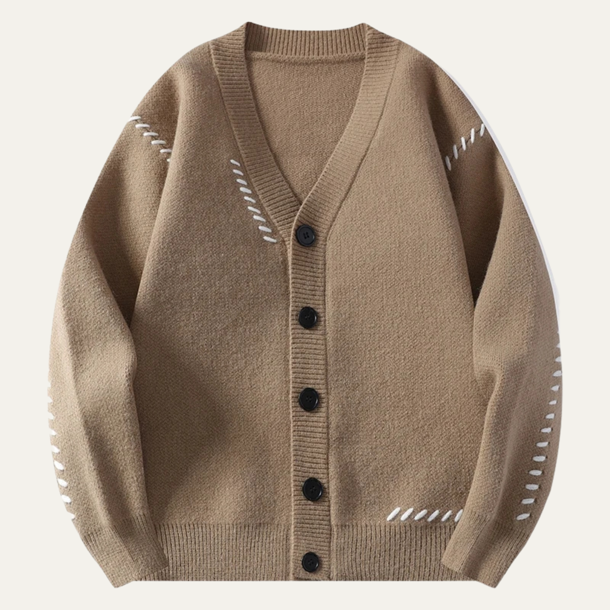 Axel | Men's Cardigan Beige With Embroidered Details Button Down