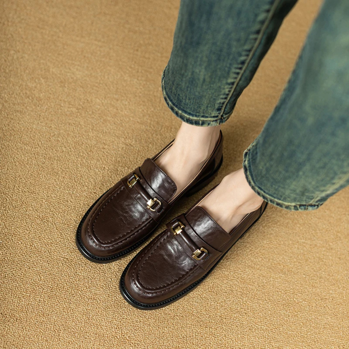Axel | Men's Classic Slip On Leather Loafers Black Metal Buckle