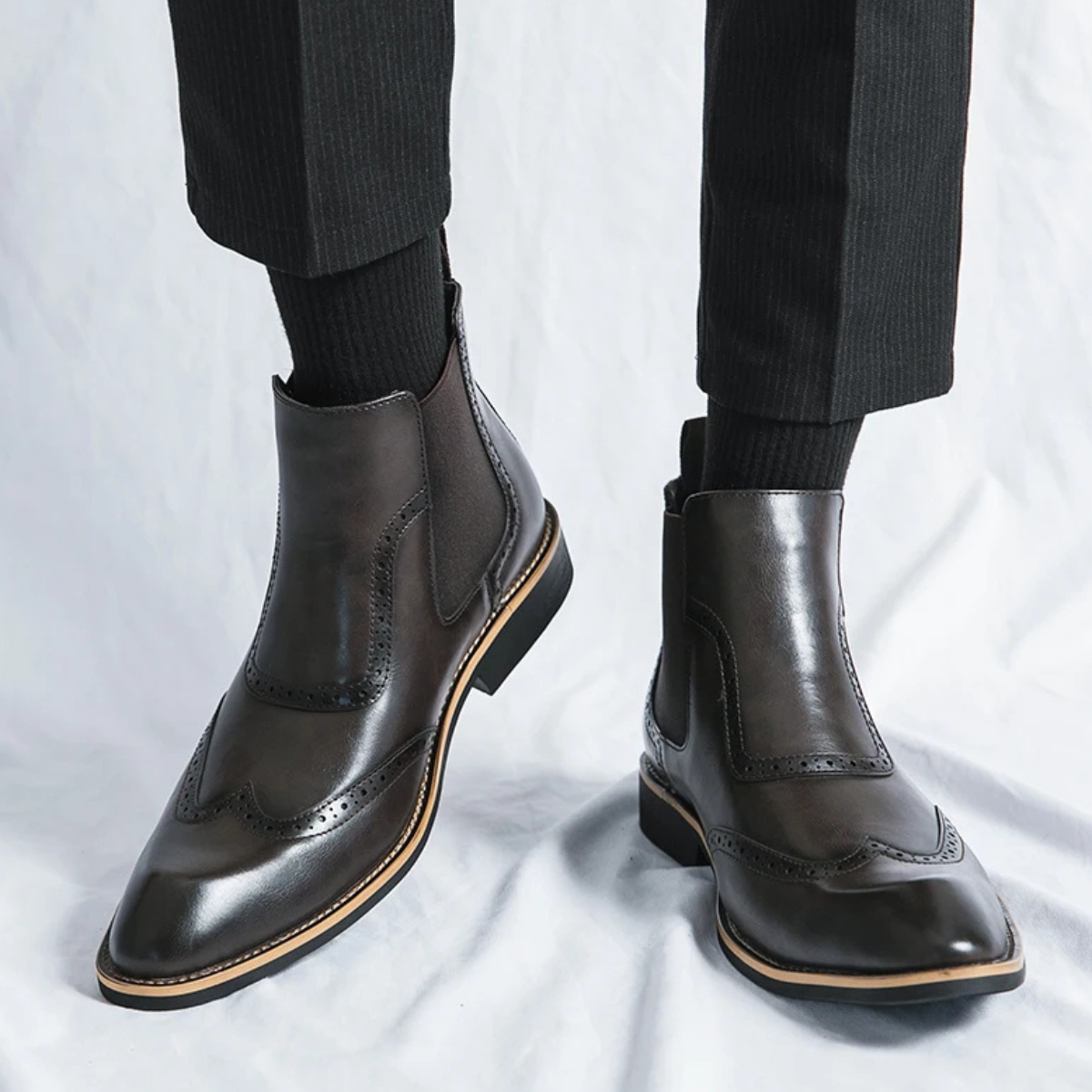 Axel | Men's Brogue Chelsea Dress Boots Brown Leather