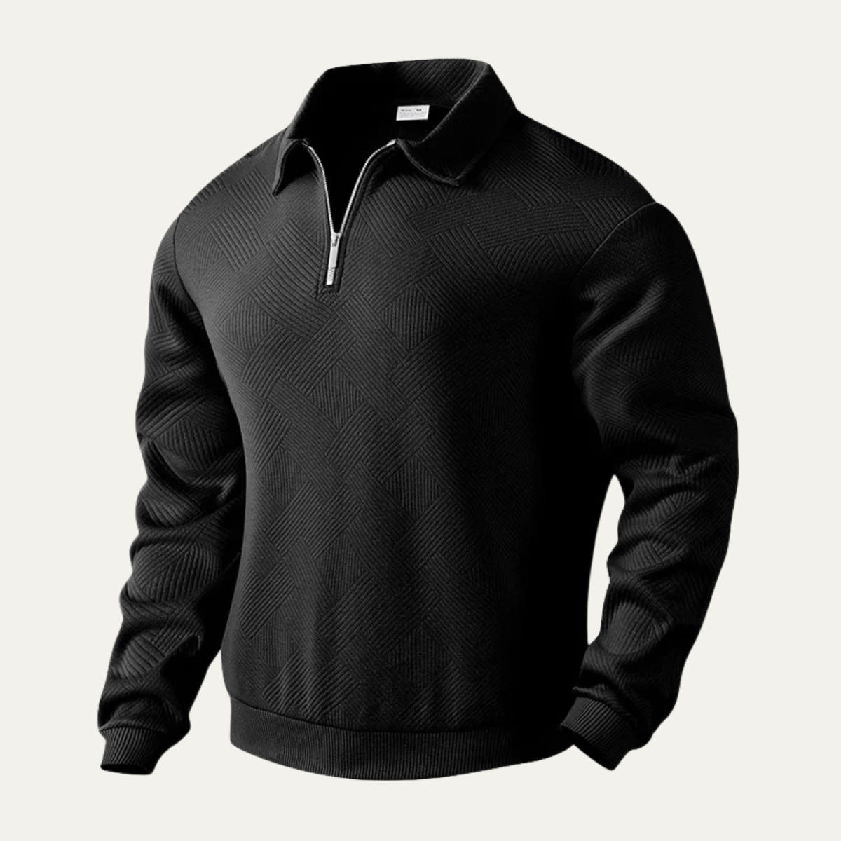Axel | Men's Quarter Zip Sweater Black Geometric Pattern