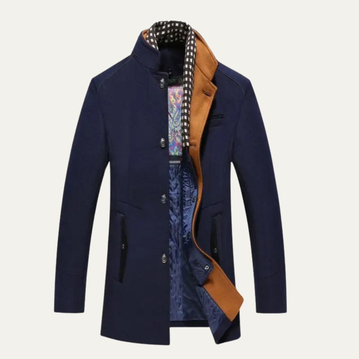 Ash | Men's Smart Casual Wool Overcoat Navy Camel Lined