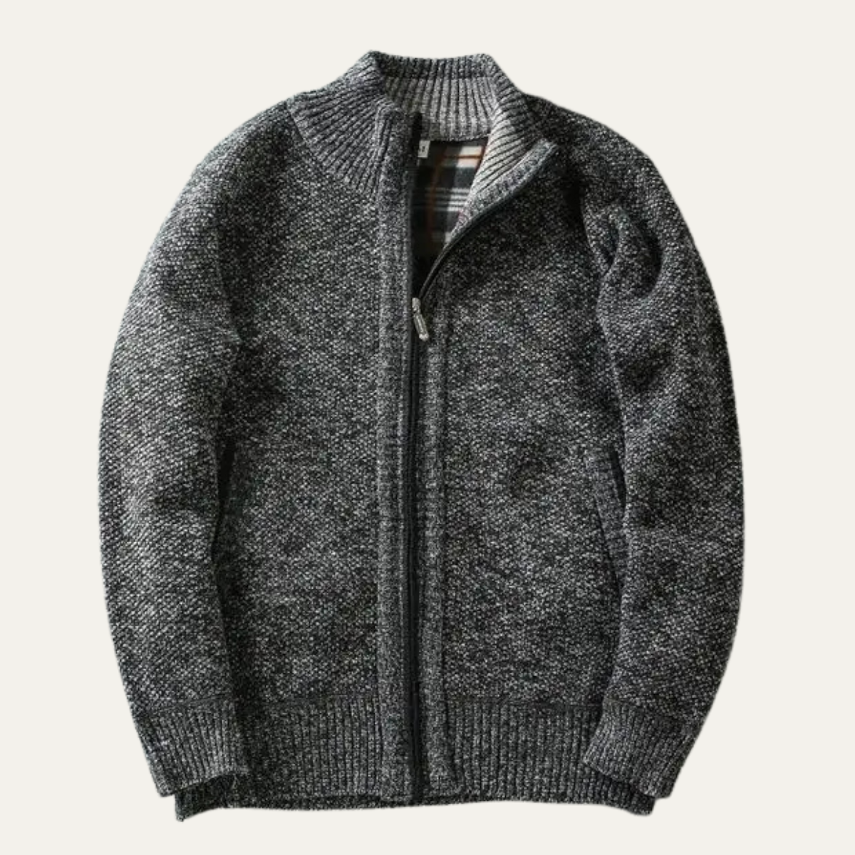 Axel | Men's Chunky Knit Full Zip Cardigan Cream