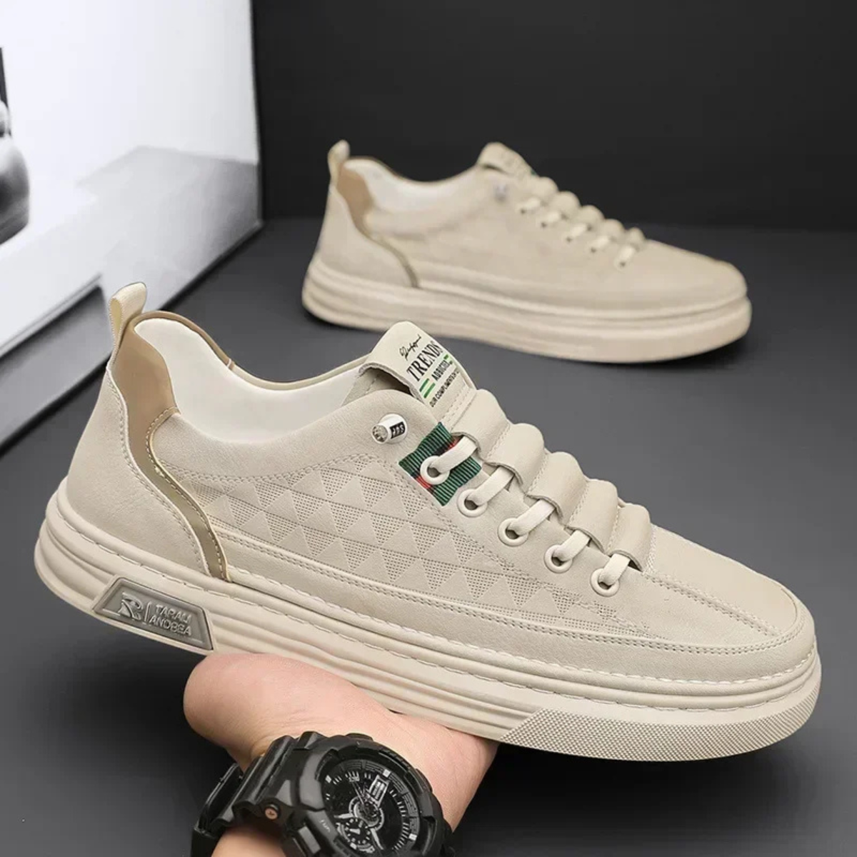 Jax | Men's Casual Cream Lace Up Sneakers Lightweight