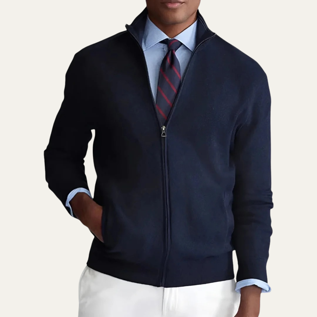Royce | Men's Zip Up Cardigan Navy Sweater