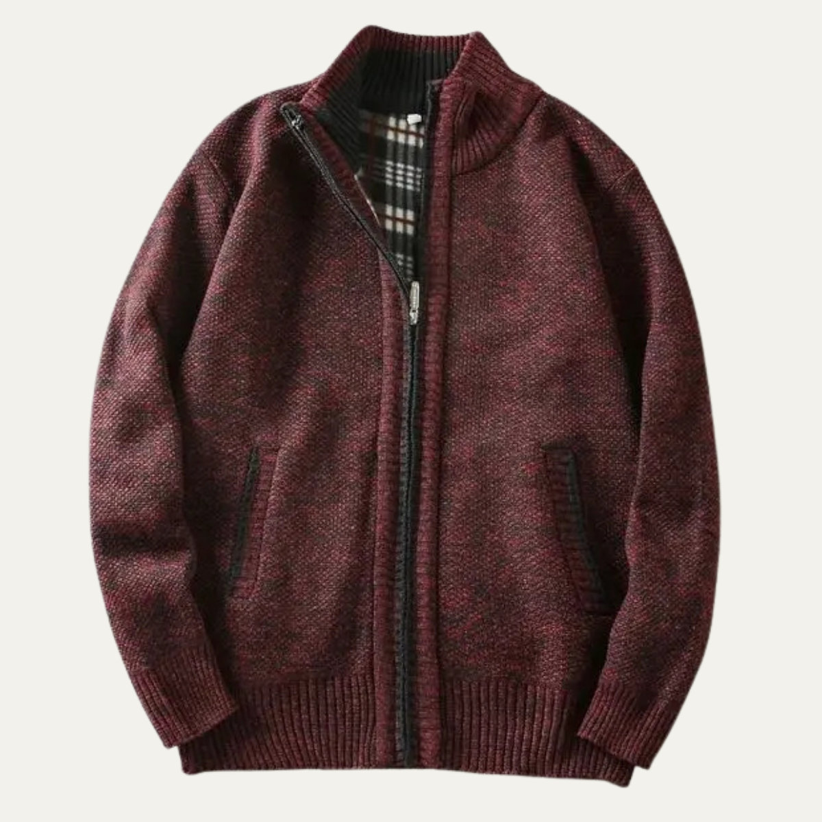Axel | Men's Chunky Knit Full Zip Cardigan Cream