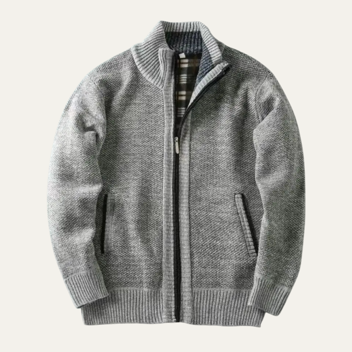 Axel | Men's Chunky Knit Full Zip Cardigan Cream