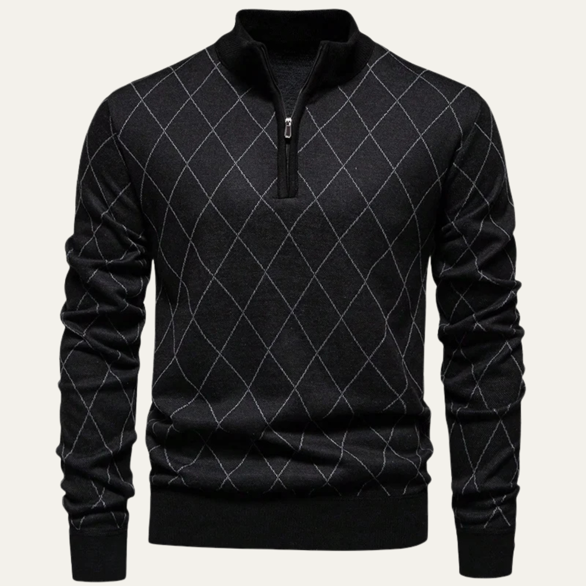 Rowan | Men's Quarter Zip Sweater Gray Diamond Quilted