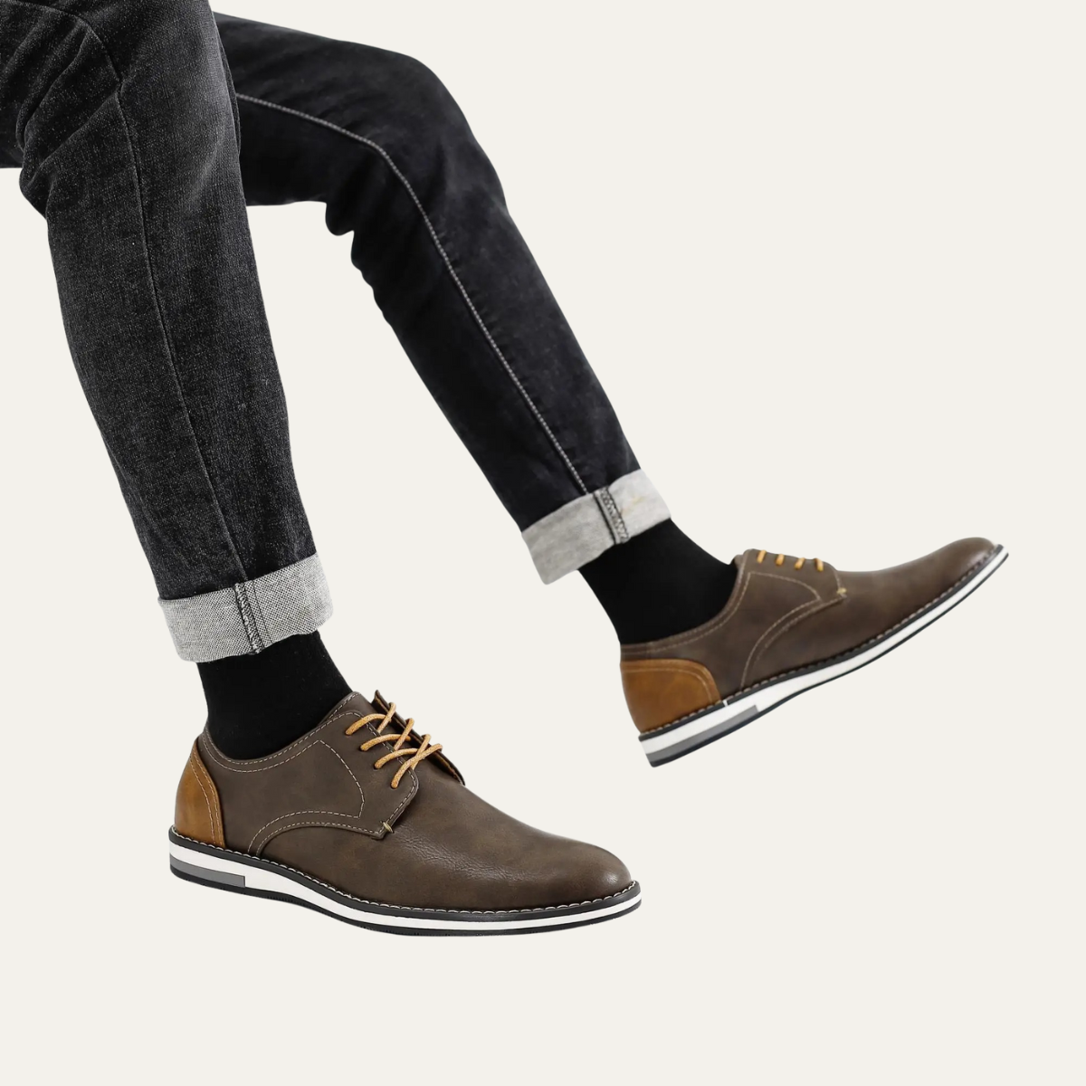 Axel | Men's Casual Oxford Leather Sneakers Gray Brown