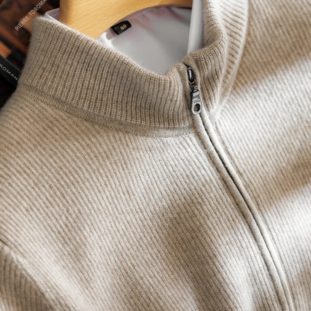Mira | Men's Zip Up Cardigan Cream Ribbed Knit