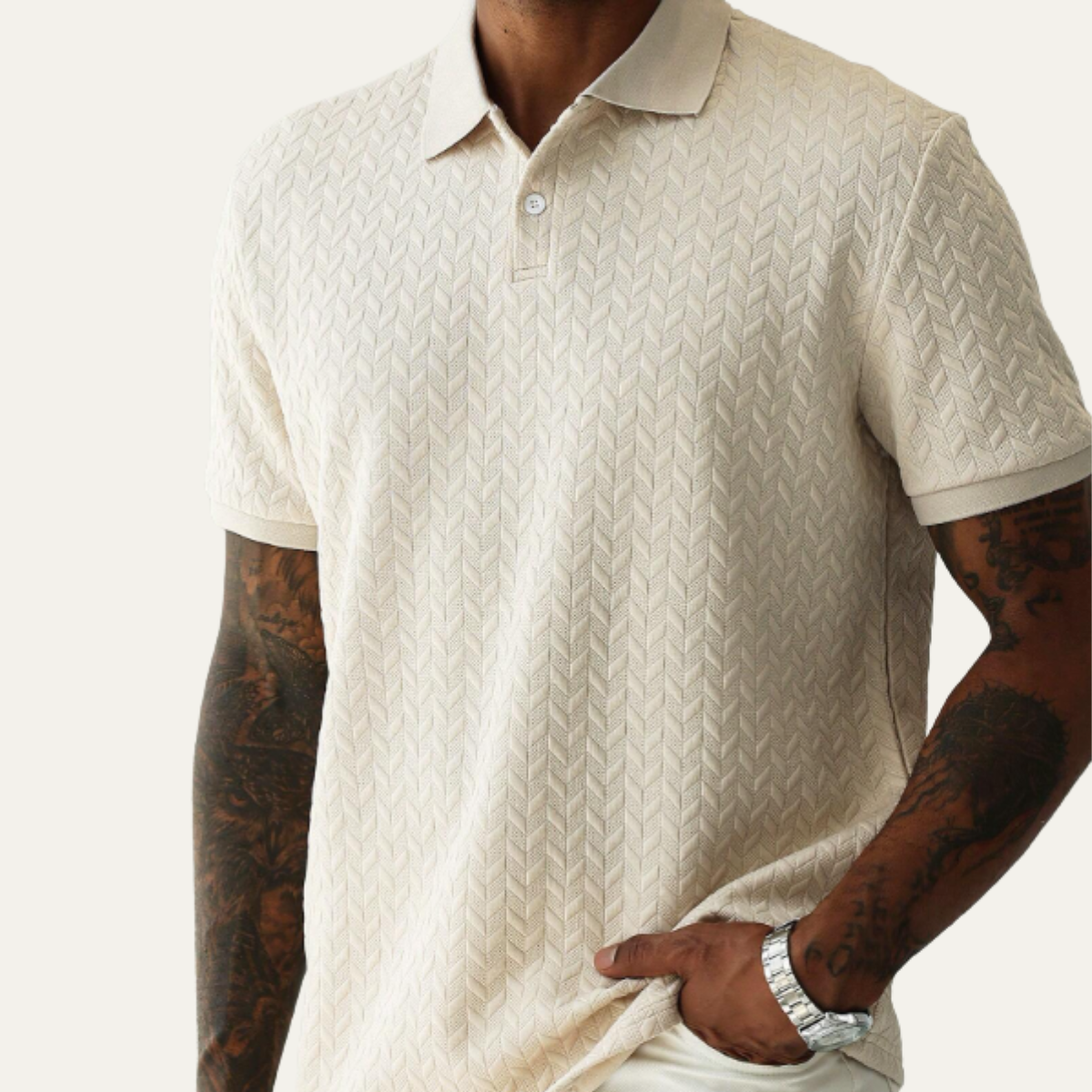 Beau | Men's Textured Polo Shirt Cream