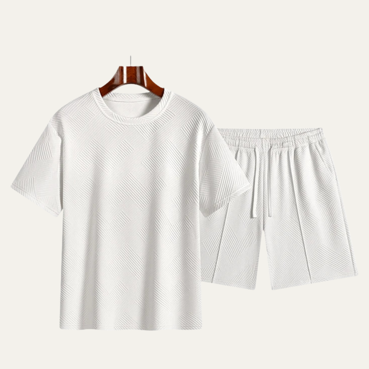 Leon | Men's Sweatsuit White Textured Short Sleeve