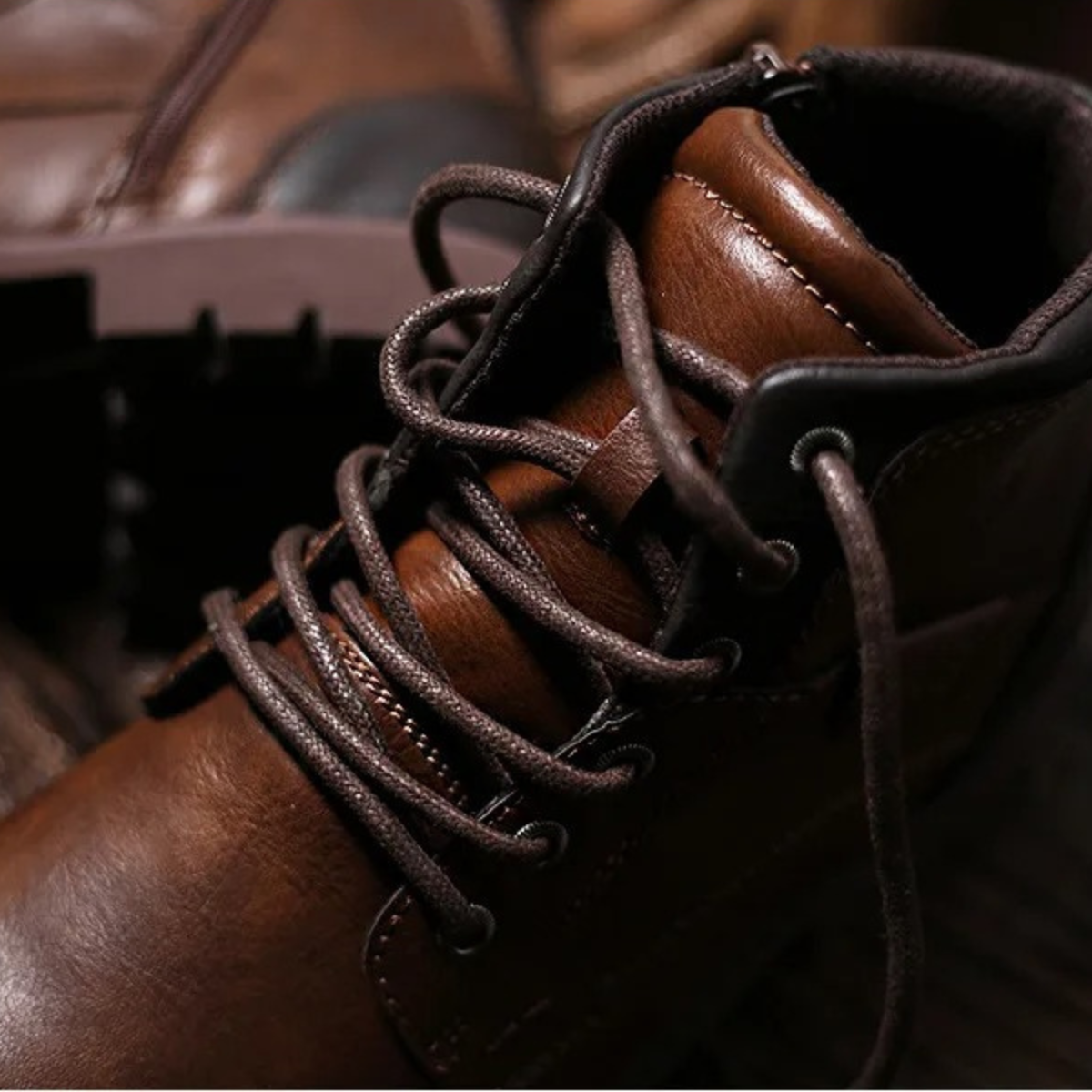 Axel | Men's Leather Combat Boots Brown Lace Up